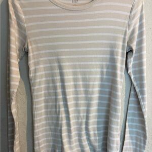 GAP Cream and White Striped Long Sleeve Top
